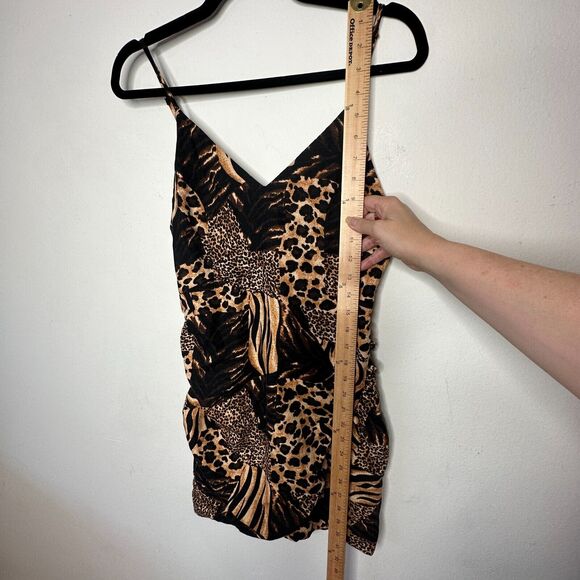 Urban Outfitters leopard Print V Neck Spaghetti Strap Tulip Hem Mini Dress Small - Picture 10 of 13